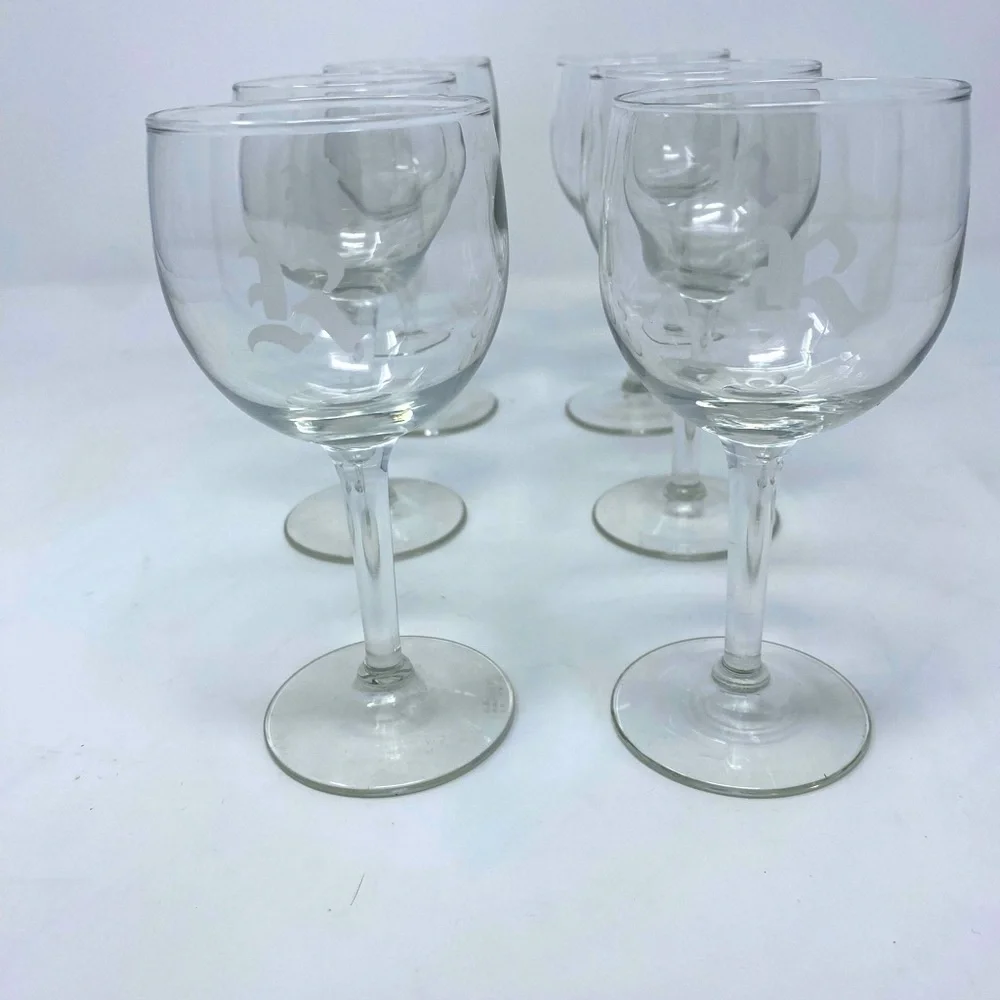 Set of 6 Vintage “R” Frosted Monogram Wine Glasses